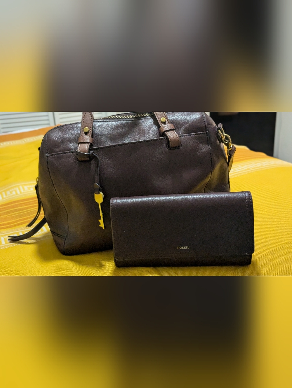 Fossil Maroon Leather Satchel & Wallet